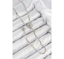 Pirinç Zirkon Taşlı Ezme Zincirli Madalyon Model Gümüş Renk Y Kolye - TJ-BKO10470