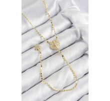 Pirinç Zirkon Taşlı Ezme Zincirli Madalyon Model Gold Renk Y Kolye - TJ-BKO10471