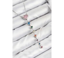 Pirinç Renkli Zirkon Taşlı Kalp Model Gümüş Renk Kadın Y Kolye - TJ-BKO10472