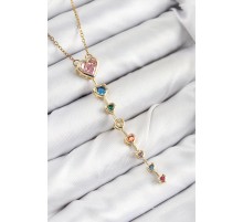 Pirinç Renkli Zirkon Taşlı Kalp Model Gold Renk Kadın Y Kolye - TJ-BKO10473