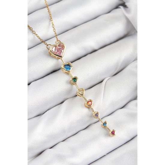 Pirinç Renkli Zirkon Taşlı Kalp Model Gold Renk Kadın Y Kolye - TJ-BKO10473