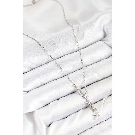 316L Çelik Yıldız Model Gümüş Renk Kadın Kolye - TJ-BKO10475