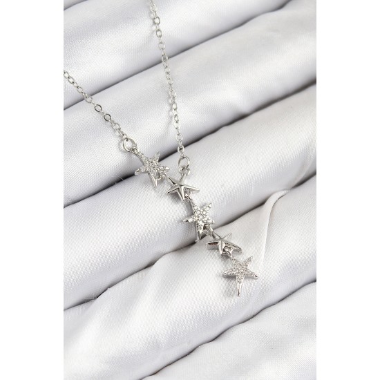 316L Çelik Yıldız Model Gümüş Renk Kadın Kolye - TJ-BKO10475