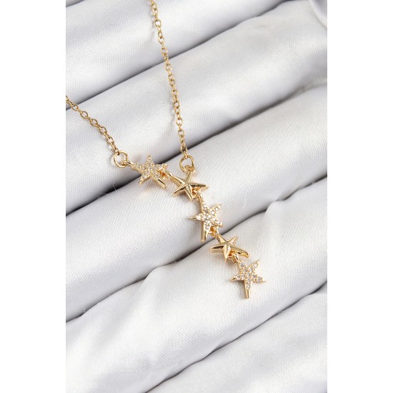 316L Çelik Yıldız Model Gold Renk Kadın Kolye - TJ-BKO10476
