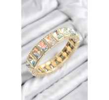 Pirinç Zirkon taşlı Dikdörtgen Gold Renk Lastikli Kadın Bileklik - TJ-BB7710