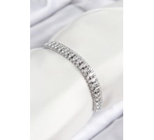 Pirinç Zirkon Taşlı Tennıs Model Gümüş Renk Asansörlü Kadın Bileklik - TJ-BB7716