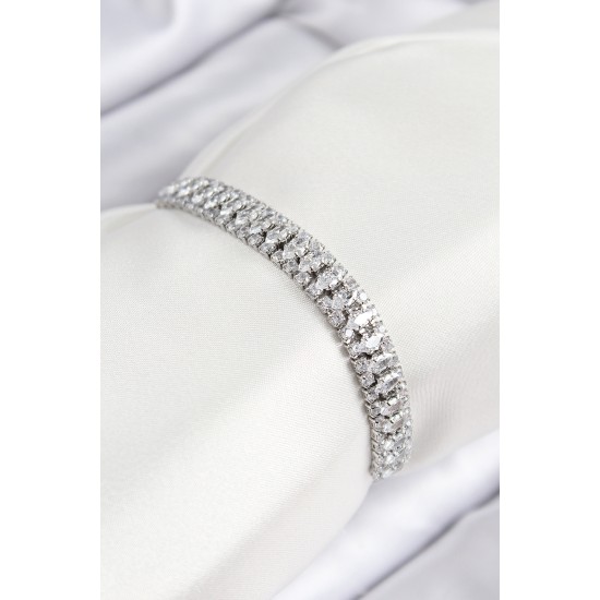 Pirinç Zirkon Taşlı Tennıs Model Gümüş Renk Asansörlü Kadın Bileklik - TJ-BB7716