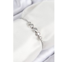 Pirinç Zirkon Taşlı Sıralı Daire Model Gümüş Renk Asansörlü Kadın Bileklik - TJ-BB7718