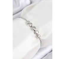 Pirinç Zirkon Taşlı Sıralı Daire Model Gümüş Renk Asansörlü Kadın Bileklik - TJ-BB7718