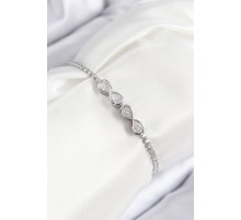 Pirinç Zirkon Taşlı Sonsuzluk Model Gümüş Renk Asansörlü Kadın Bileklik - TJ-BB7720