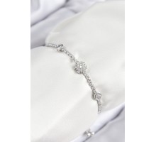 Pirinç Zirkon Taşlı Kar Tanesi Model Gümüş Renk Asansörlü Kadın Bileklik - TJ-BB7722