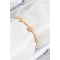 Pirinç Zirkon Taşlı Kar Tanesi Model Gold Renk Asansörlü Kadın Bileklik TJ-BB7723