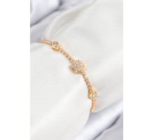 Pirinç Zirkon Taşlı Kar Tanesi Model Gold Renk Asansörlü Kadın Bileklik - TJ-BB7723