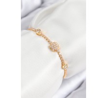 Pirinç Zirkon Taşlı Kar Tanesi Model Gold Renk Asansörlü Kadın Bileklik - TJ-BB7723