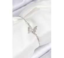 Pirinç Zirkon Taşlı Kelebek Model Gümüş Renk Asansörlü Kadın Bileklik - TJ-BB7724