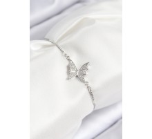 Pirinç Zirkon Taşlı Kelebek Model Gümüş Renk Asansörlü Kadın Bileklik - TJ-BB7724