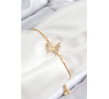 Pirinç Zirkon Taşlı Kelebek Model Gold Renk Asansörlü Kadın Bileklik - TJ-BB7725