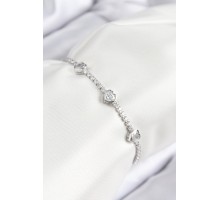 Pirinç Zirkon Taşlı Sıralı Kalp Model Gümüş Renk Asansörlü Kadın Bileklik - TJ-BB7728