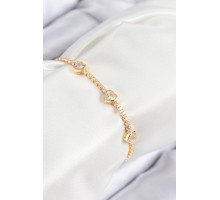 Pirinç Zirkon Taşlı Sıralı Kalp Model Gold Renk Kadın Bileklik - TJ-BB7729