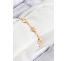 Pirinç Zirkon Taşlı Sıralı Kalp Model Gold Renk Kadın Bileklik - TJ-BB7729