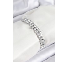 Pirinç Zirkon Taşlı Çift Sıra Kare Model Gümüş Renk Asansörlü Kadın Bileklik - TJ-BB7730