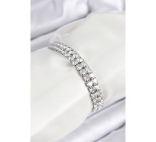 Pirinç Zirkon Taşlı Çift Sıra Kare Model Gümüş Renk Asansörlü Kadın Bileklik - TJ-BB7730