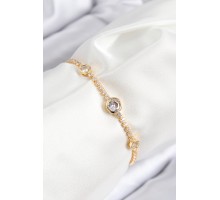 Pirinç Zirkon Taşlı Daire Model Gold Renk Asansörlü Kadın Bileklik - TJ-BB7733