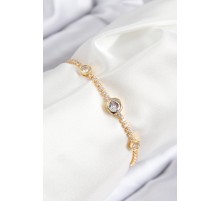 Pirinç Zirkon Taşlı Daire Model Gold Renk Asansörlü Kadın Bileklik - TJ-BB7733