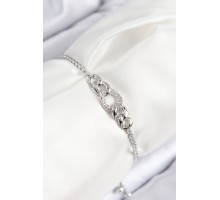 Pirinç Zirkon Taşlı Zincir Model Gümüş Renk Asansörlü Kadın Bileklik - TJ-BB7734