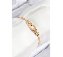 Pirinç Zirkon Taşlı Zincir Model Gold Renk Asansörlü Kadın Bileklik - TJ-BB7735