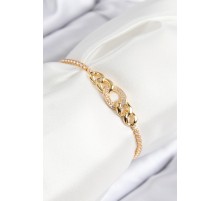 Pirinç Zirkon Taşlı Zincir Model Gold Renk Asansörlü Kadın Bileklik - TJ-BB7735