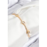 Pirinç Zirkon Taşlı Yıldız Model Gold Renk Asansörlü Kadın Bileklik TJ-BB7737