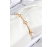 Pirinç Zirkon Taşlı Yıldız Model Gold Renk Asansörlü Kadın Bileklik - TJ-BB7737