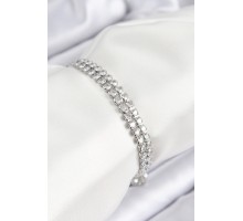 Pirinç Zirkon Taşlı Çift Sıra Model Gümüş Renk Asansörlü Kadın Bileklik - TJ-BB7738