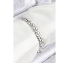 Pirinç Zirkon Taşlı Çift Sıra Model Gümüş Renk Asansörlü Kadın Bileklik - TJ-BB7738