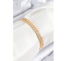 Pirinç Zirkon Taşlı Çift Sıra Model Gold Renk Asansörlü Kadın Bileklik - TJ-BB7739