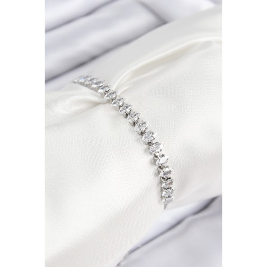 Pirinç Zirkon Taşlı Damla Model Gümüş Renk Asansörlü Kadın Bileklik - TJ-BB7740