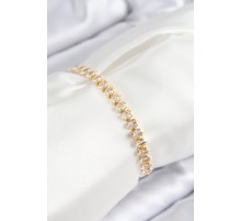 Pirinç Zirkon Taşlı Damla Model Gold Renk Asansörlü Kadın Bileklik - TJ-BB7741