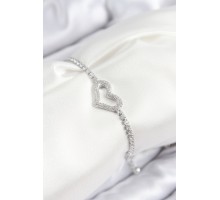 Pirinç Zirkon Taşlı Kalp Model Gümüş Renk Asansörlü Kadın Bileklik - TJ-BB7742