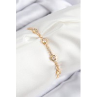 Pirinç Zirkon Taşlı Daire Model Gold Renk Asansörlü Kadın Bileklik TJ-BB7745