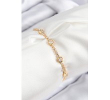 Pirinç Zirkon Taşlı Daire Model Gold Renk Asansörlü Kadın Bileklik - TJ-BB7745