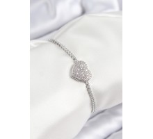 Pirinç Zirkon Taşlı Kalp Model Gümüş Renk Asansörlü Kadın Bileklik - TJ-BB7746