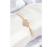 Pirinç Zirkon Taşlı Kalp Model Gold Renk Asansörlü Kadın Bileklik TJ-BB7747