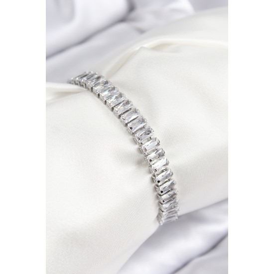 Pirinç Zirkon Taşlı Su Yolu Model Gümüş Renk Asansörlü Kadın Bileklik - TJ-BB7748