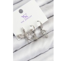 Pirinç Zirkon Taşlı 3'lü Kuş Model Gümüş Renk Kadın Küpe - TJ-BKP11124