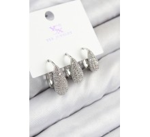 Pirinç Zirkon Taşlı 3'lü Damla Model Gümüş Renk Kadın Küpe - TJ-BKP11125