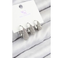 Pirinç Zirkon Taşlı 3'lü Damla Model Gümüş Renk Kadın Küpe - TJ-BKP11125