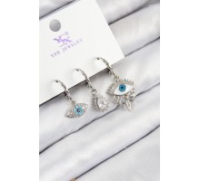 Pirinç Zirkon Taşlı 3'lü Fatma'nın Gözü Model Gümüş Renk Kadın Küpe - TJ-BKP11130