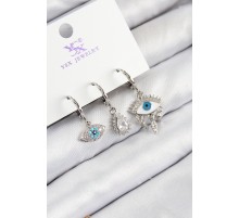 Pirinç Zirkon Taşlı 3'lü Fatma'nın Gözü Model Gümüş Renk Kadın Küpe - TJ-BKP11130