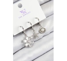 Pirinç Zirkon Taşlı 3'lü Çiçek Ve İstiridye Model Gümüş Renk Kadın Küpe - TJ-BKP11129